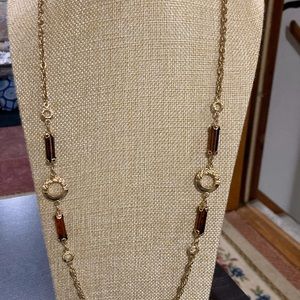 Sarah Coventry brand 1960s anitique imitation amber bead gold Ring Necklace